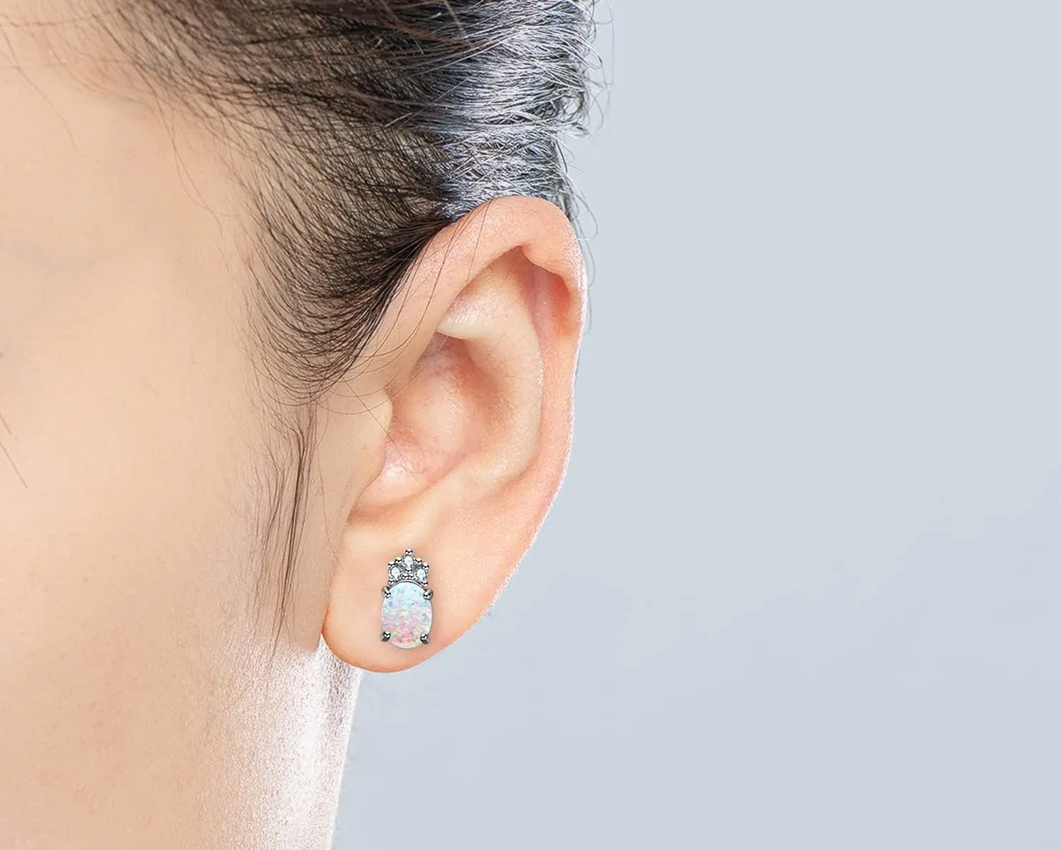 YUNKAI Sterling Silver Opal Stud Earrings for Women, Birthstone Stud Earrings, Oval/Round Shape Opal Earrings Hypoallergenic Jewelry Gift for Birthday Christmas