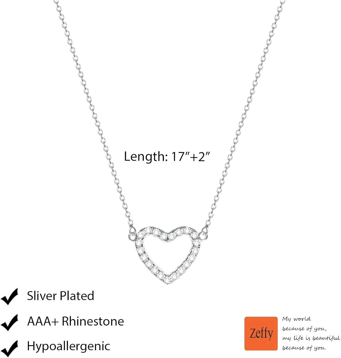 Zeffy Cute Heart Necklace 18k Gold/Silver Plated Tiny Heart Pendant Choker Necklaces Gold Love Heart Chain Necklace for Women Dainty Gold Jewelry Valentines Day Gifts for Women Girls Teen Girls
