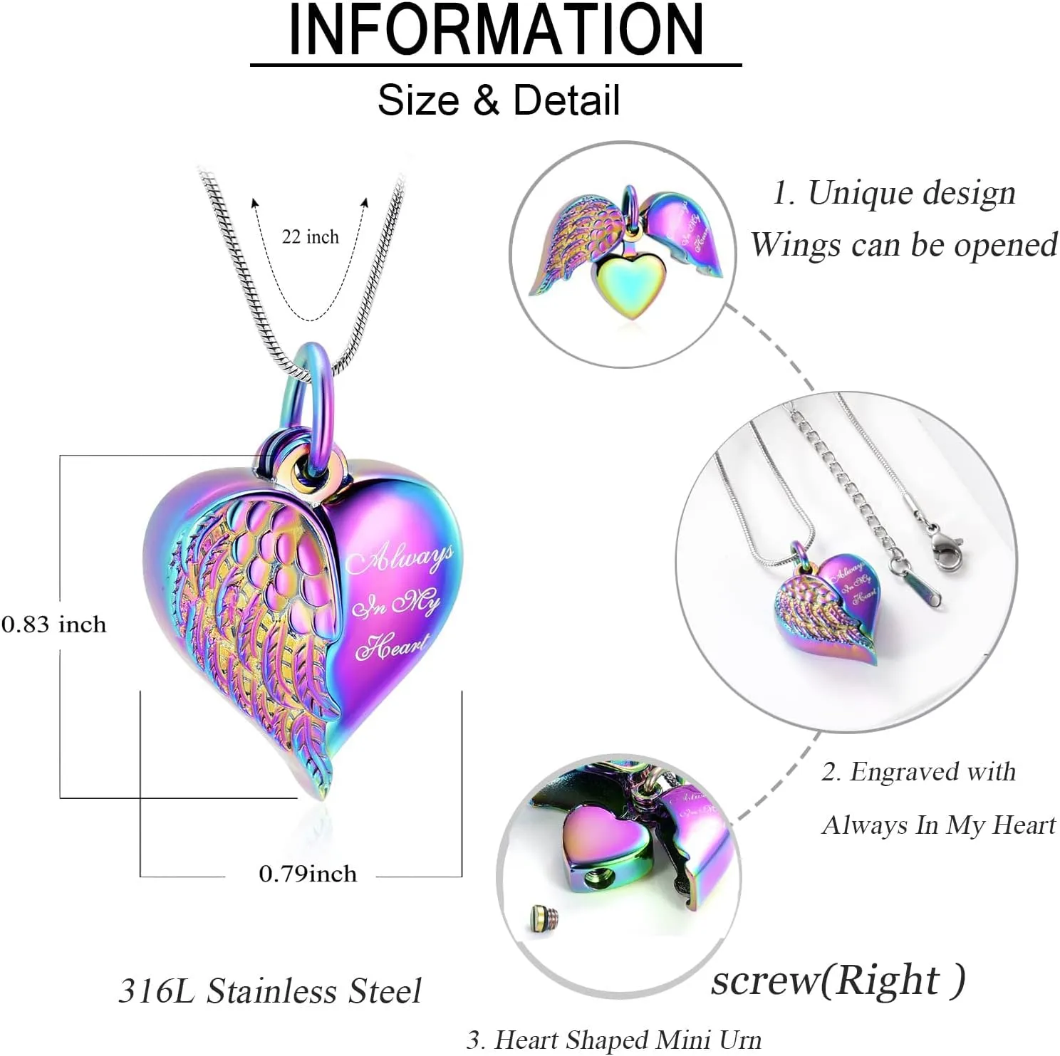 zeqingjw Cremation Heart Urn Necklace Ashes Jewelry for Women Keepsake Memorial Necklace Angel Wing Urn Necklaces for Ashes for Loved Ones