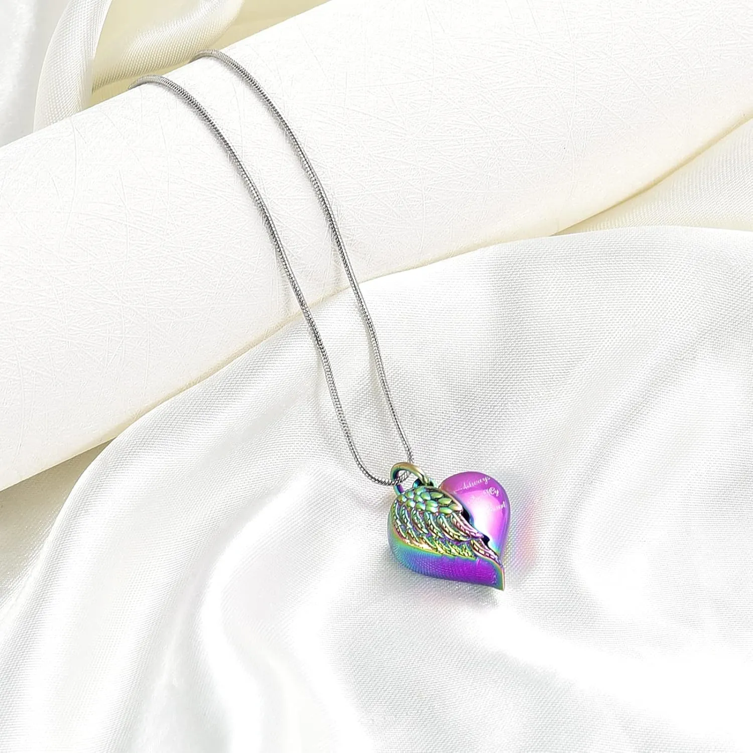 zeqingjw Cremation Heart Urn Necklace Ashes Jewelry for Women Keepsake Memorial Necklace Angel Wing Urn Necklaces for Ashes for Loved Ones