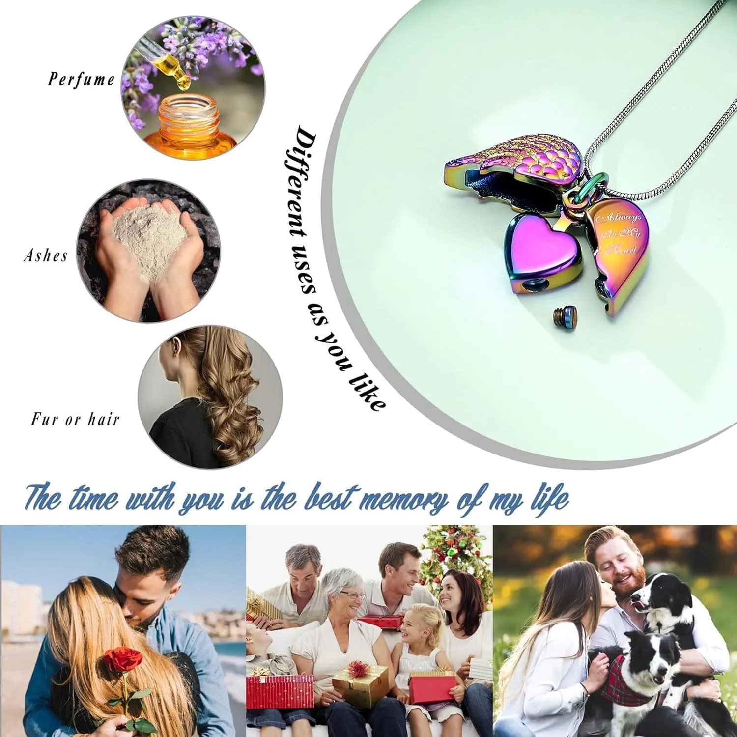 zeqingjw Cremation Heart Urn Necklace Ashes Jewelry for Women Keepsake Memorial Necklace Angel Wing Urn Necklaces for Ashes for Loved Ones