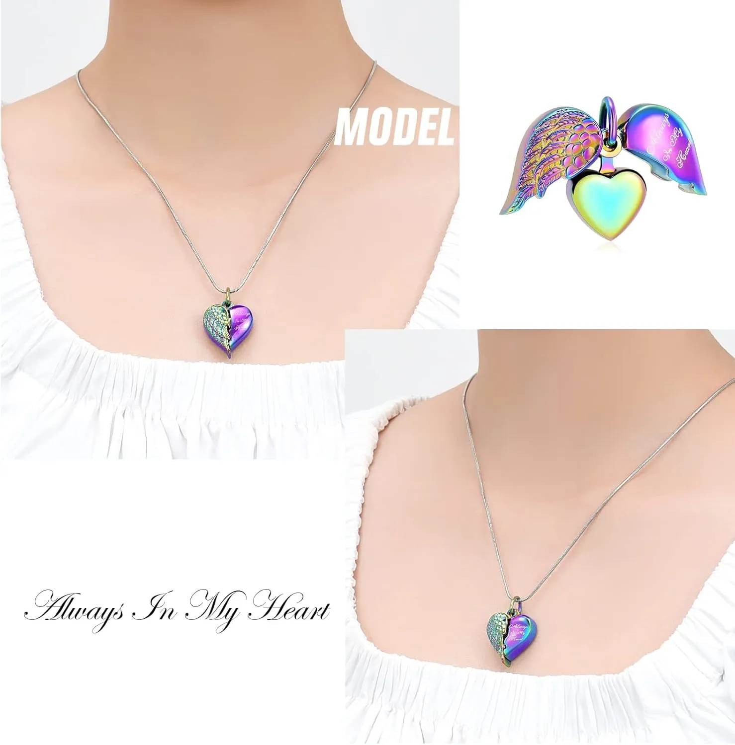 zeqingjw Cremation Heart Urn Necklace Ashes Jewelry for Women Keepsake Memorial Necklace Angel Wing Urn Necklaces for Ashes for Loved Ones