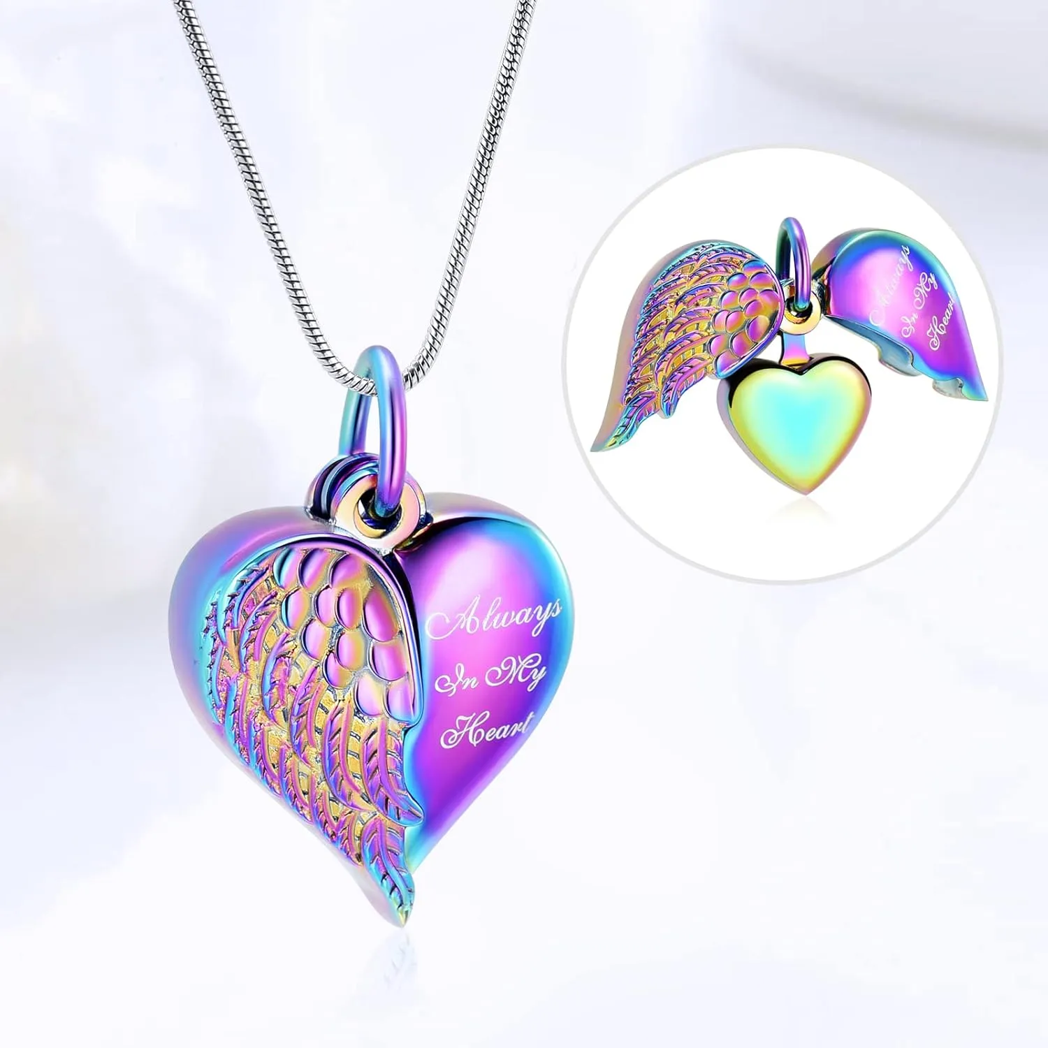 zeqingjw Cremation Heart Urn Necklace Ashes Jewelry for Women Keepsake Memorial Necklace Angel Wing Urn Necklaces for Ashes for Loved Ones