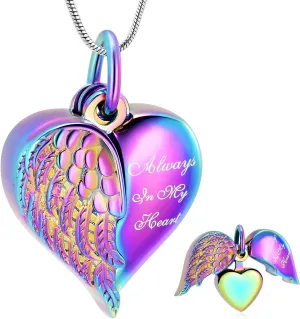 zeqingjw Cremation Heart Urn Necklace Ashes Jewelry for Women Keepsake Memorial Necklace Angel Wing Urn Necklaces for Ashes for Loved Ones