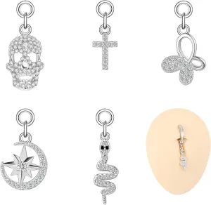 ZS 14G Clicker Belly Button Rings for Women, 925 Sterling Silver Belly Barbell Piercing Simulated Diamonds Rivet Reverse Curved Navel Barbell Body Jewelry