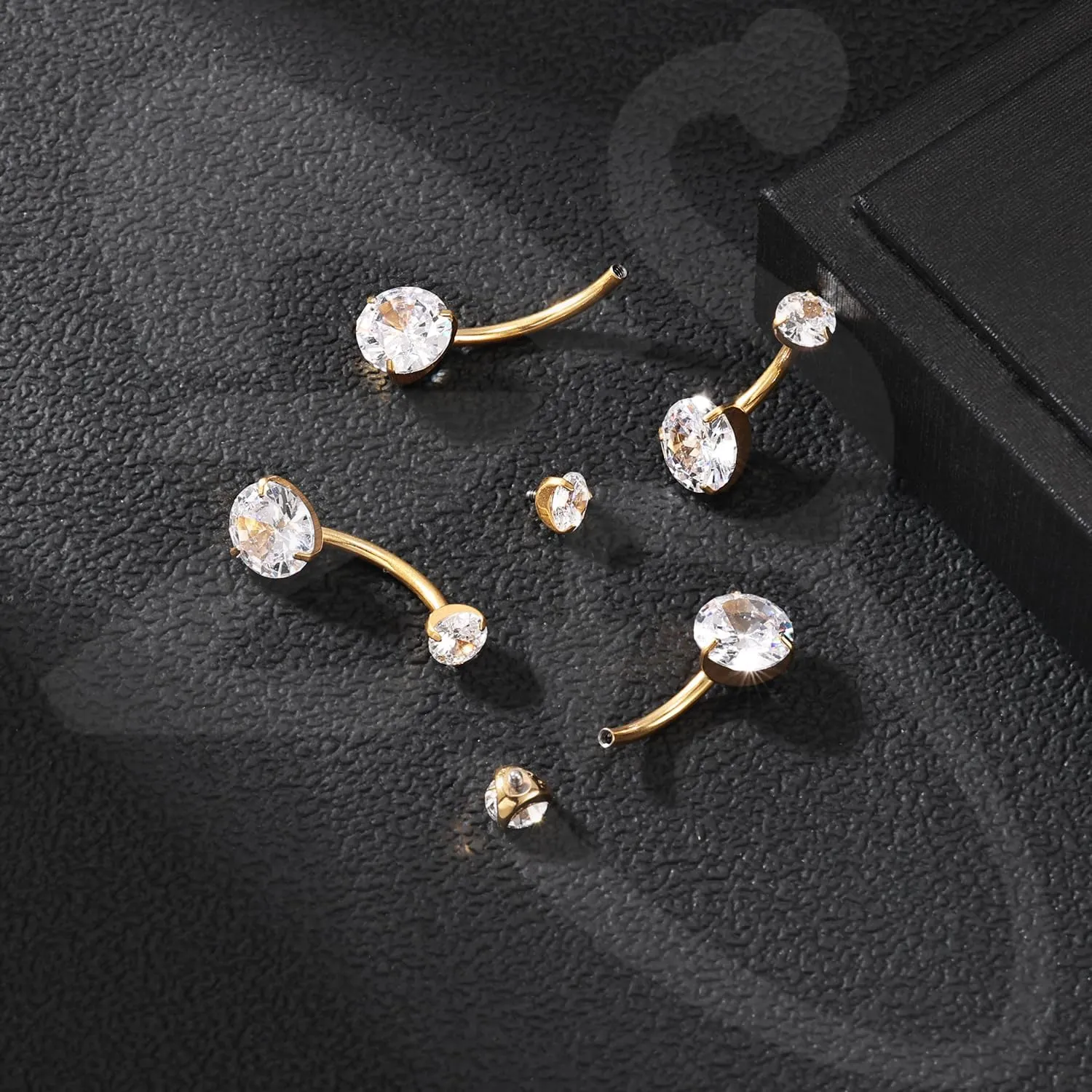 ZS ASTM F136 Solid Titanium Belly Button Ring, 14G Cubic Zircon Navel Ring Navel Piercing, Internally Threaded Navel Barbell Stud Long Bar Body Piercing Jewelry for Women
