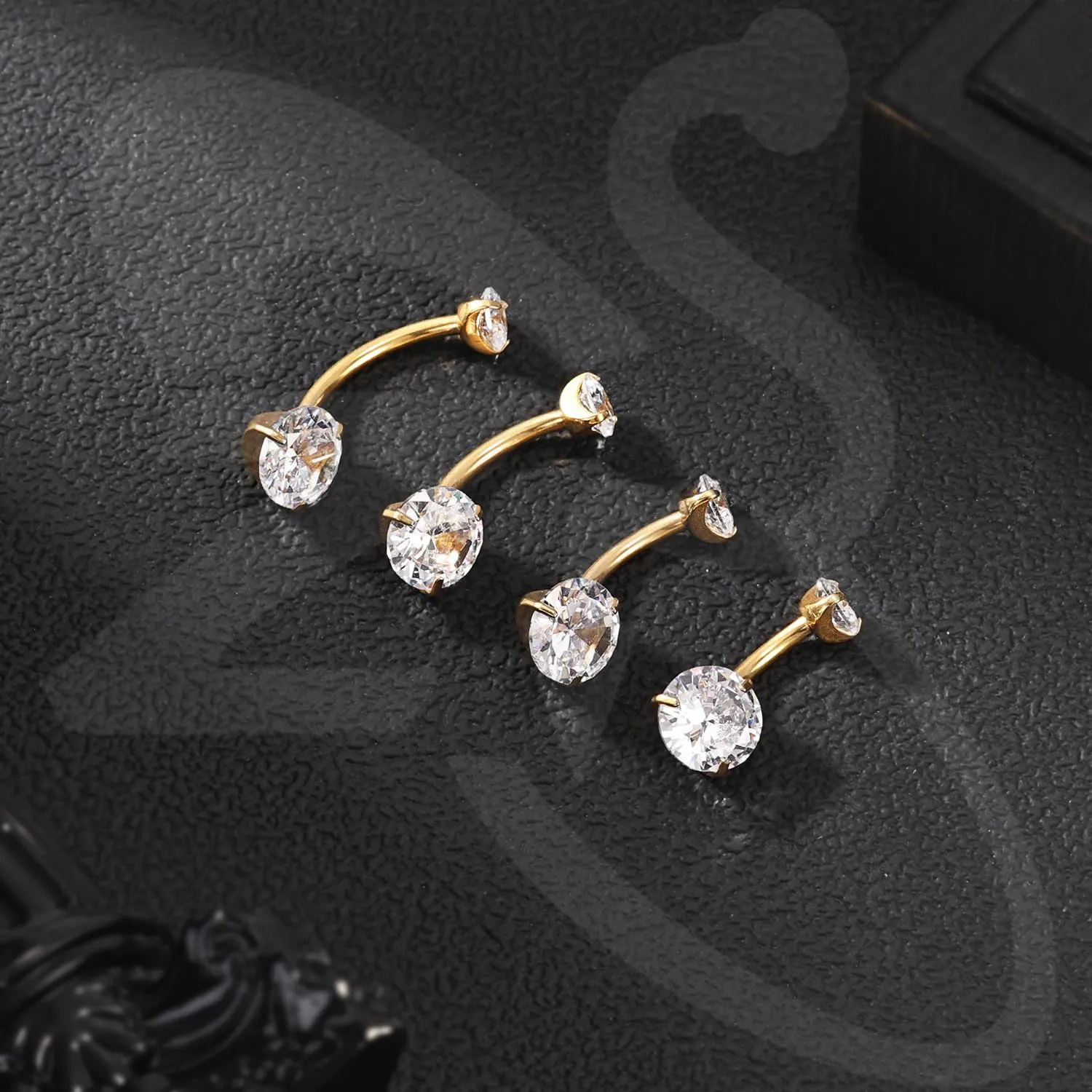 ZS ASTM F136 Solid Titanium Belly Button Ring, 14G Cubic Zircon Navel Ring Navel Piercing, Internally Threaded Navel Barbell Stud Long Bar Body Piercing Jewelry for Women