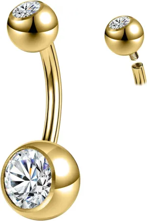 ZS ASTM F136 Solid Titanium Belly Button Ring, 14G Cubic Zircon Navel Ring Navel Piercing, Internally Threaded Navel Barbell Stud Long Bar Body Piercing Jewelry for Women